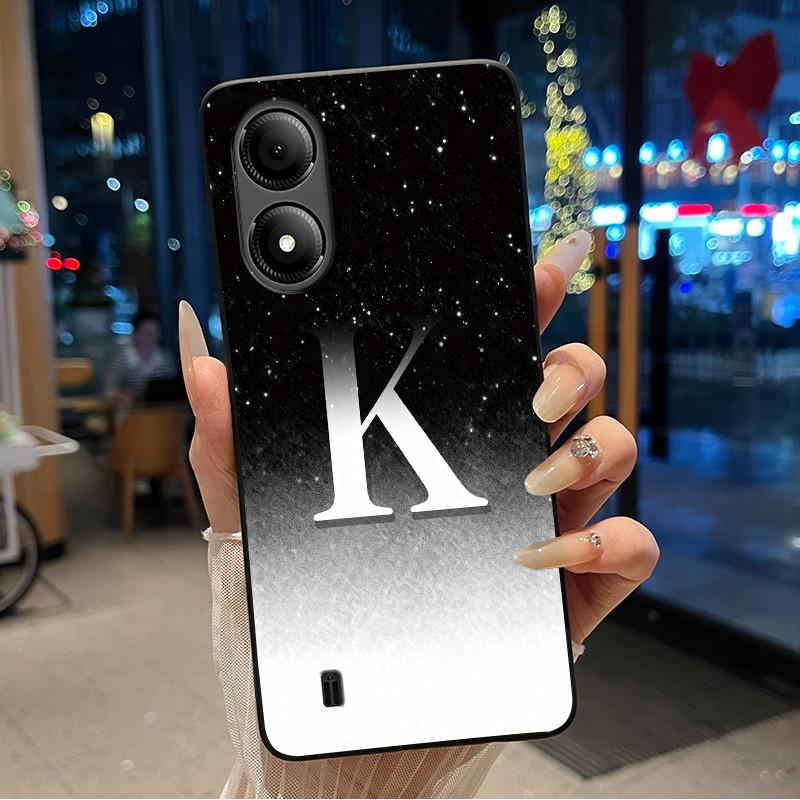Exclusive Initial Letter With Flower Phone Case For ZTE Blade A33s Soft Silicone Black Case ZTE Blade A33s Anti-scratch Casing
