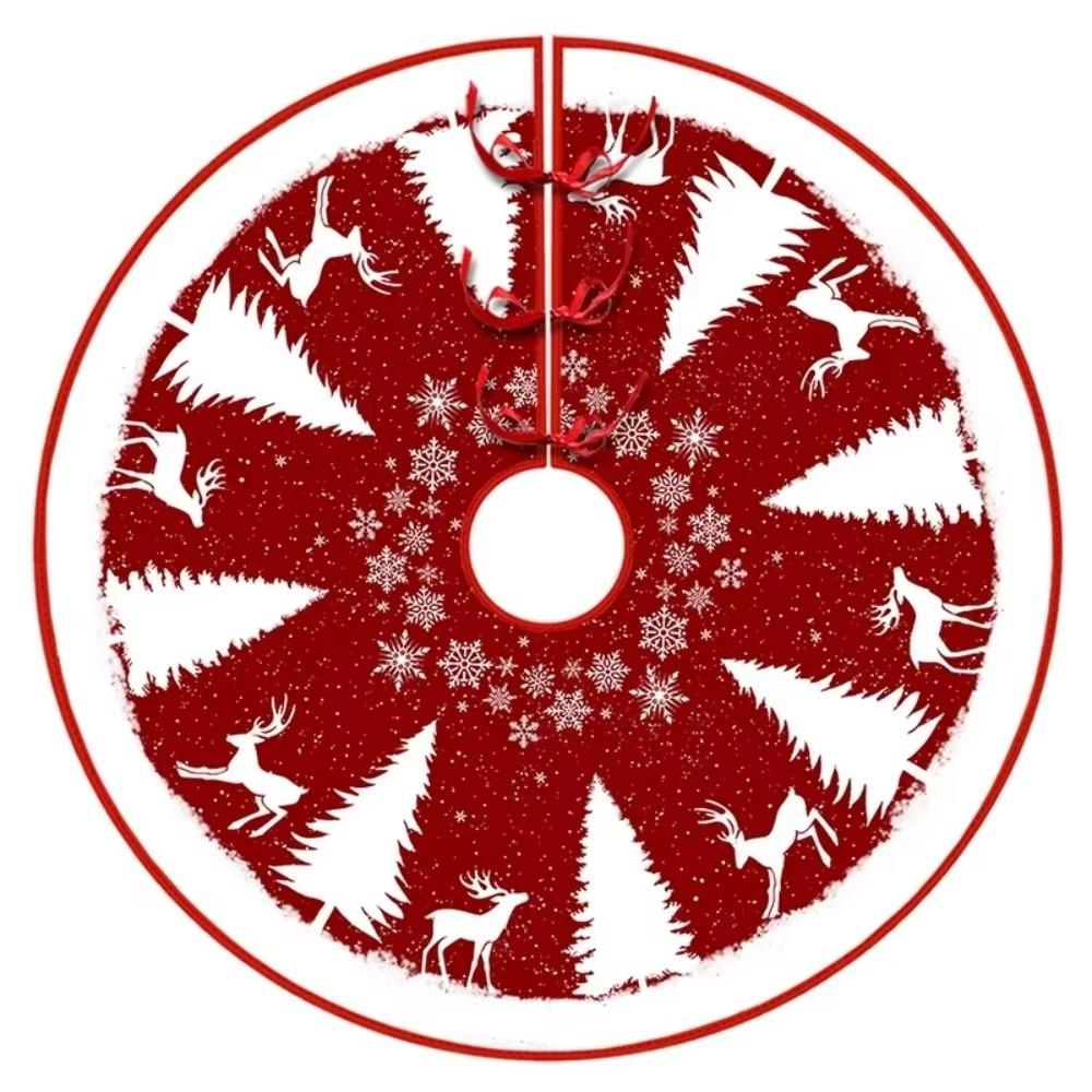 Flannel Xmas Tree Skirt Collar Santa Claus Snowflakes Xmas Decorative Tree Mat