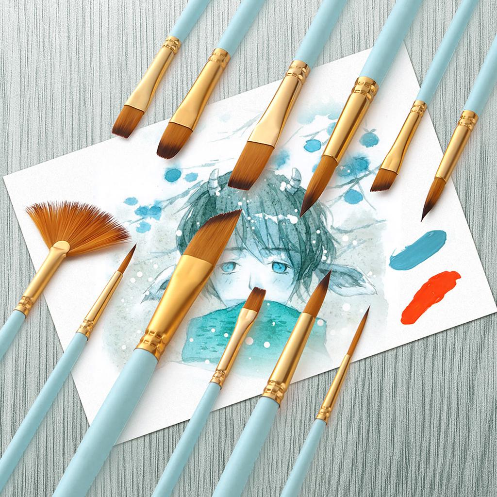 12Pcs Fine Detail Paint Brush Set Double Color Taklon Hair Paintbrushes for Miniature Acrylic Oil