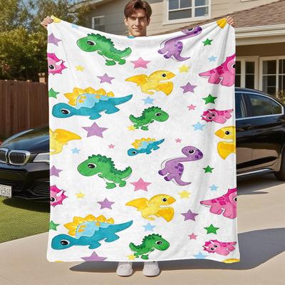 1PC Dinosaur starOutdoor Flannel Blanket - Soft Plush Decor for Picnics, Camping, Bedroom, Playroom, Office, or Lunch Break 1218A