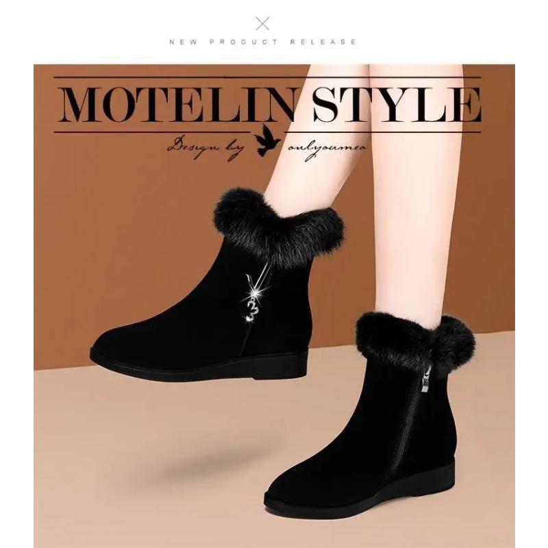 Plush Womens Boots Comfortable Hick-soled Fur Shoes Fashion Ladies Shoes Zipper Women Vulcanized Shoes Anti-slip Chaussure Femme