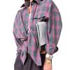 Women Shirt Lapel Long Sleeve Flap Pockets Single Breasted Shirt Plaid Print Loose Fit Breathable Comfortable Casual Fit Shirt