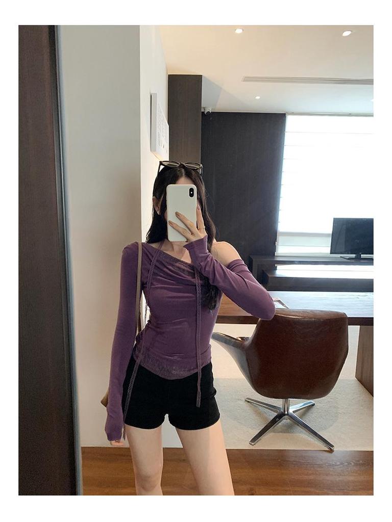 Spicy Girl Halter Neck Lace Ribbon Top 2025 – Chic, Stylish Women's T-Shirt with Pure, Elegant Design