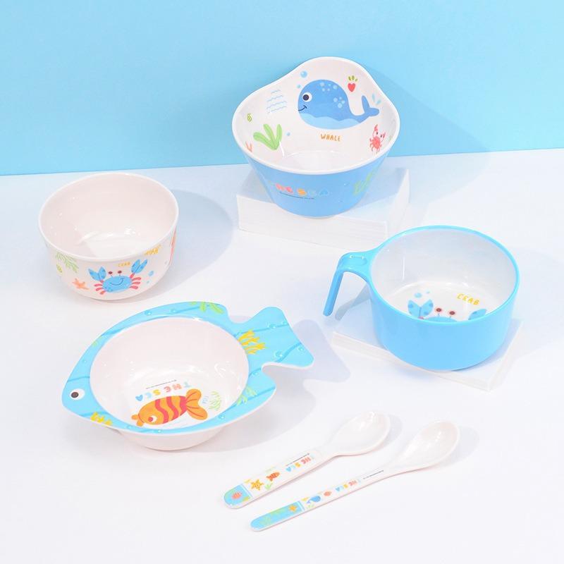 Wuhe Kids' Melamine Cartoon Compartment Tray, Baby Bowl, and Tableware Set