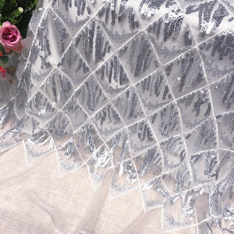 Sequins Embroidered Lace Fabric Diamond Fringe Wedding Dress Material Elegant Beads French Sequins Lace Fabric For Clothing
