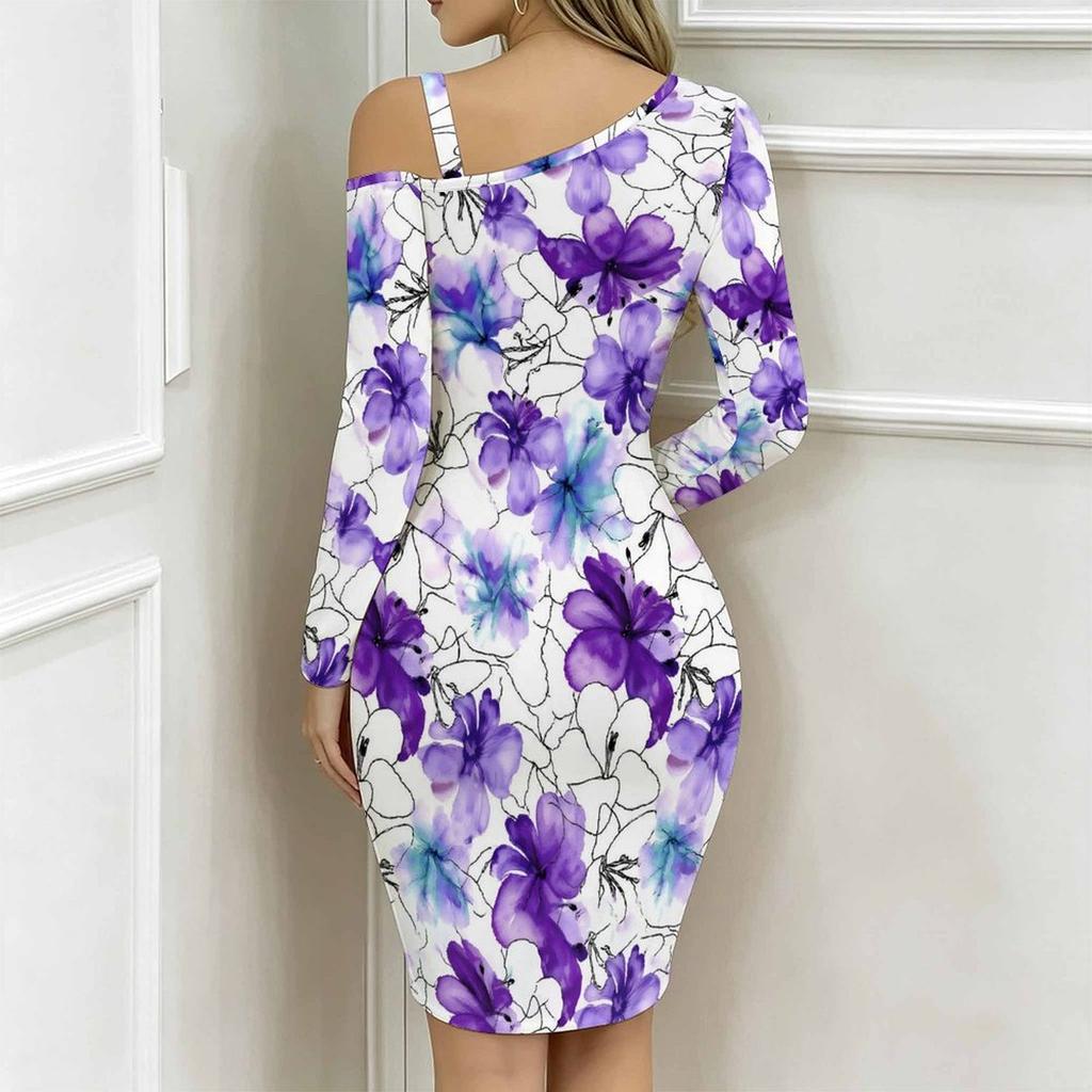 Women Plus Size Asymmetric Cold Shoulder White Red Vintage Floral Print Wrap Bodycon Midi Dress