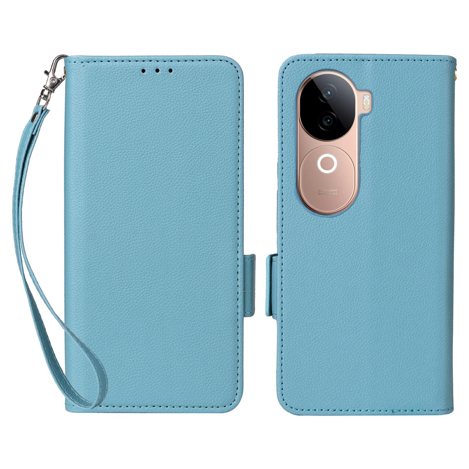 

For vivo V40e 5G/iQOO Z9s 5G Case with Wrist Strap Litchi Texture PU Leather Wallet Phone Cover Baby Blue