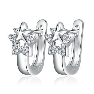 Fashion Single Row Zircon Pentagram Earrings Girls Silver Plated Ear Rings Simple Geometric Diamond Earrings