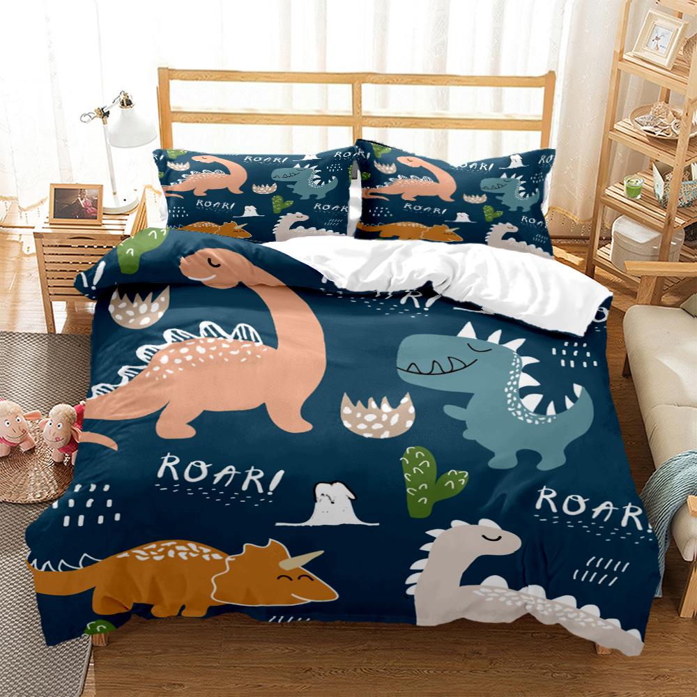 Comforter Cartoon Dinosaur Hd Print Polyester Bedding Setsteens Boy Girl Or Adults For Beds King Size Bedding Set