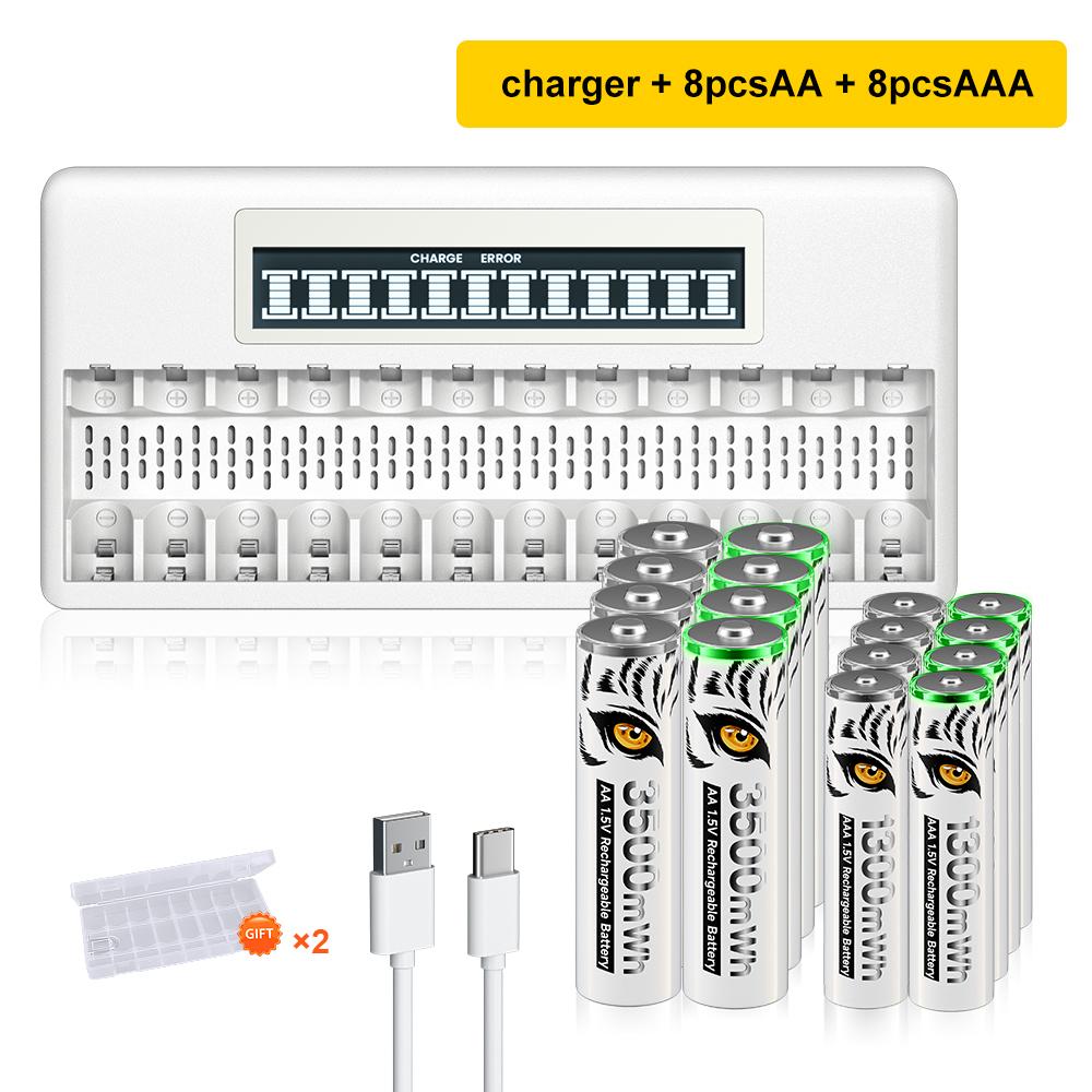 PALO 4-40 ks dobíjecích AA+AAA 1,5V Li-ion baterií 3500+1300 mWh HR6 HR03 baterie s 12 sloty LCD USB 1,5V Li-ion nabíječka baterií
