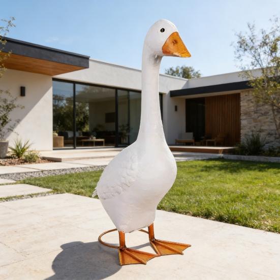 Large White Porch Goose Statue Ceramic Goose Figurine 17" Tall Animal Sculpture