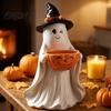 Easy To Clean Home Ornaments Resin Ghost Statue with Pumpkin Candy Bowl for Halloween Table Decor, Cute Desktop Organizer Living Room Bedroom