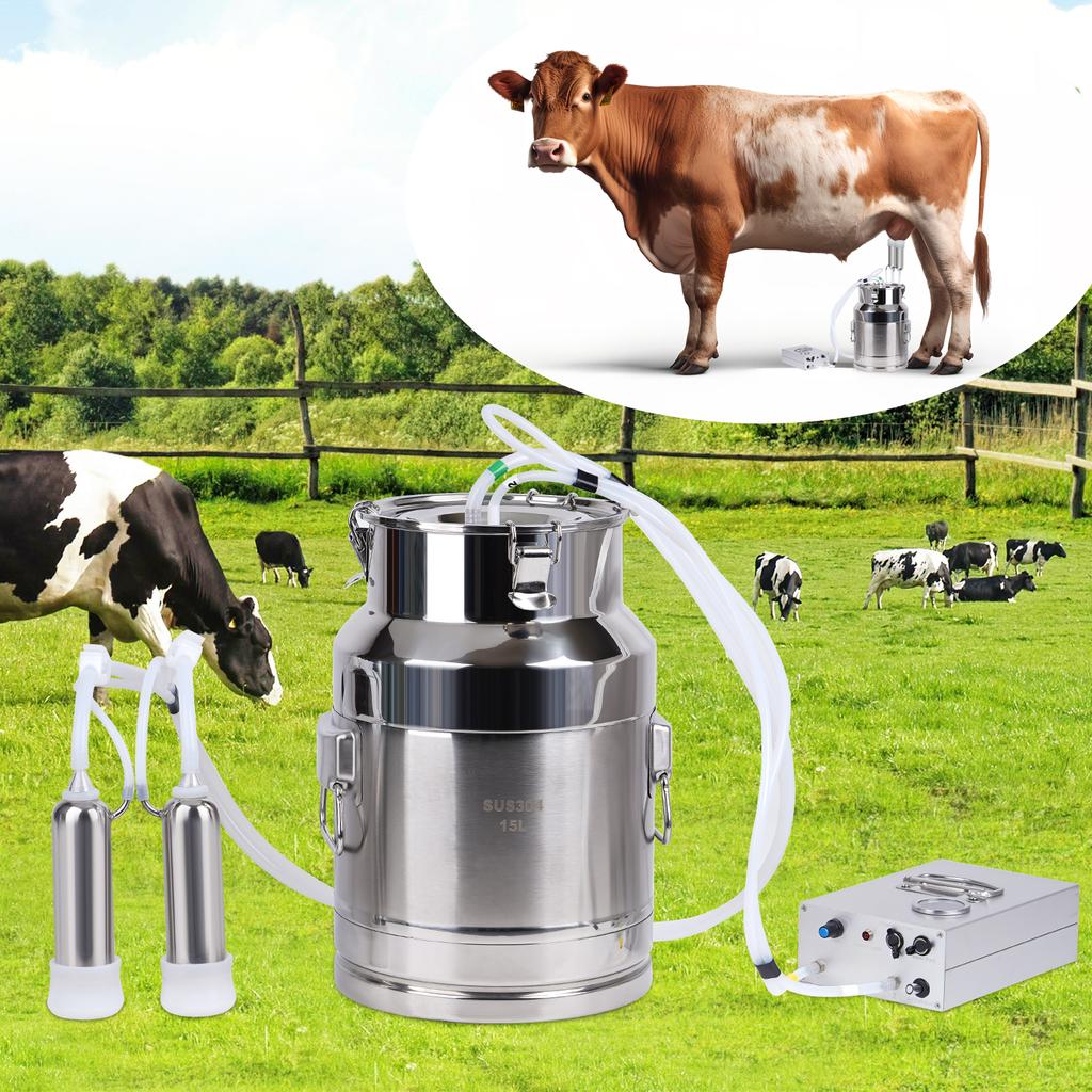 15L Electric Goat Milking Machine 220V Cattle Pulsating Milking Machine Stainless Steel Milker Bucket Vacuum Pump