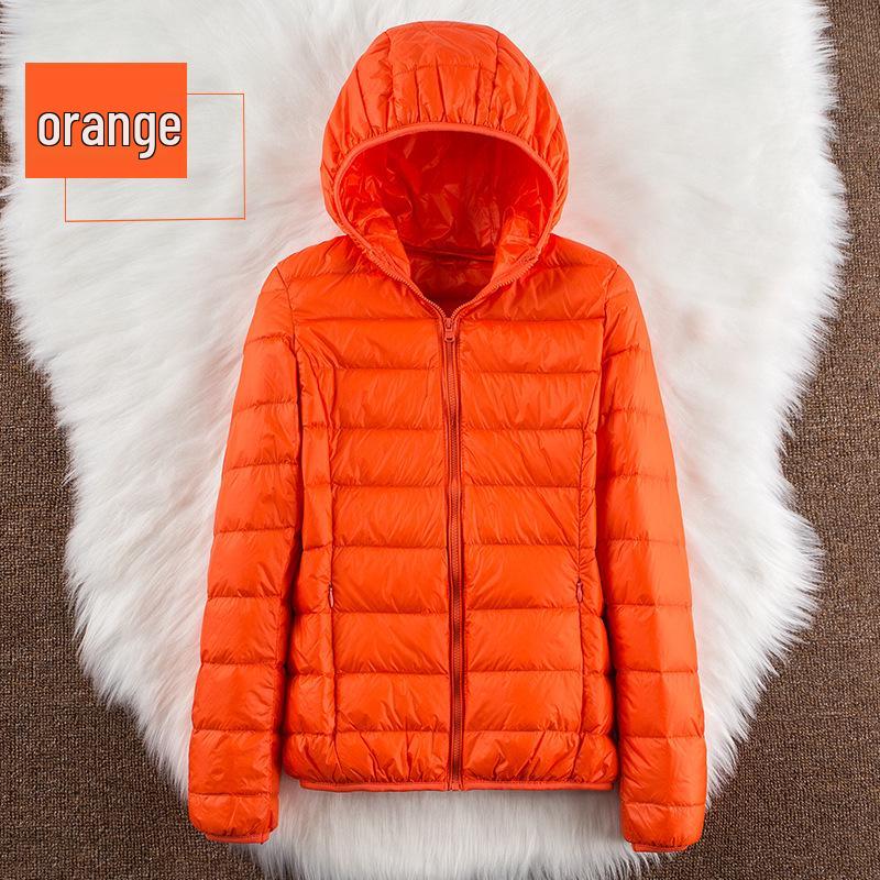 2026 Women's Lightweight Hooded Stand Collar Slim Down Jacket - Short Korean Style White Duck Outerwear