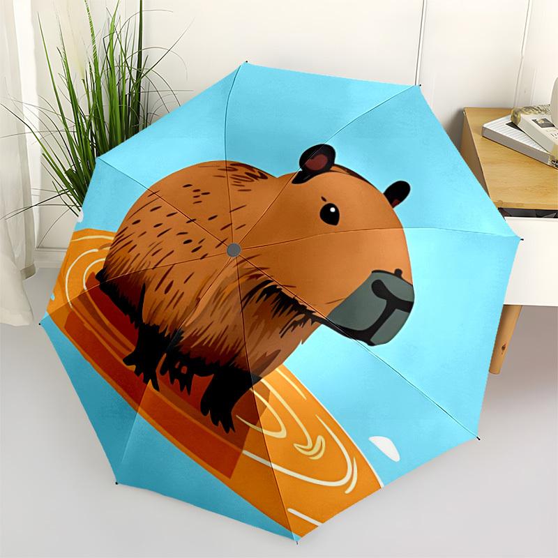 1pc Capybara Water Automatic Folding Umbrella, Lightweight Retractable Compact Travel Umbrella, 8-Rib Sturdy Frame, Fine Outdoor Umbrella048