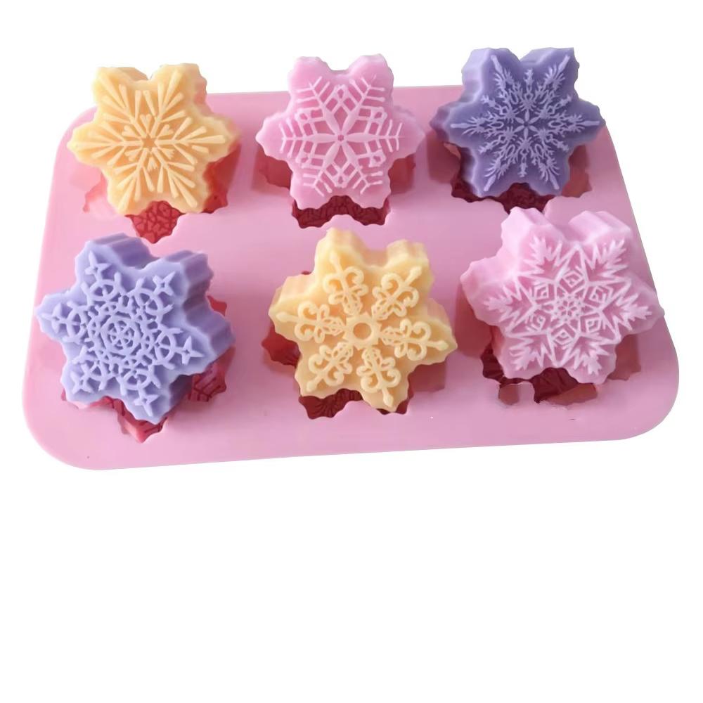 Christmas Snowflake Silicone Mold for Baking Large 6-Cavity Pan for Cookies Chocolate Gelatin Ice Cube Non-Stick and Flexible