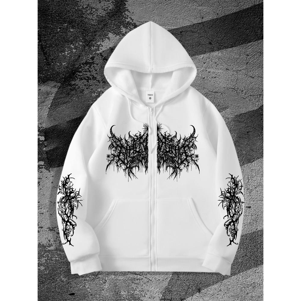College Dark Style Original Printed Zipper Hoodie, Fashionable Streetwear for Loose Casual Occasions, School Fashion Clothing