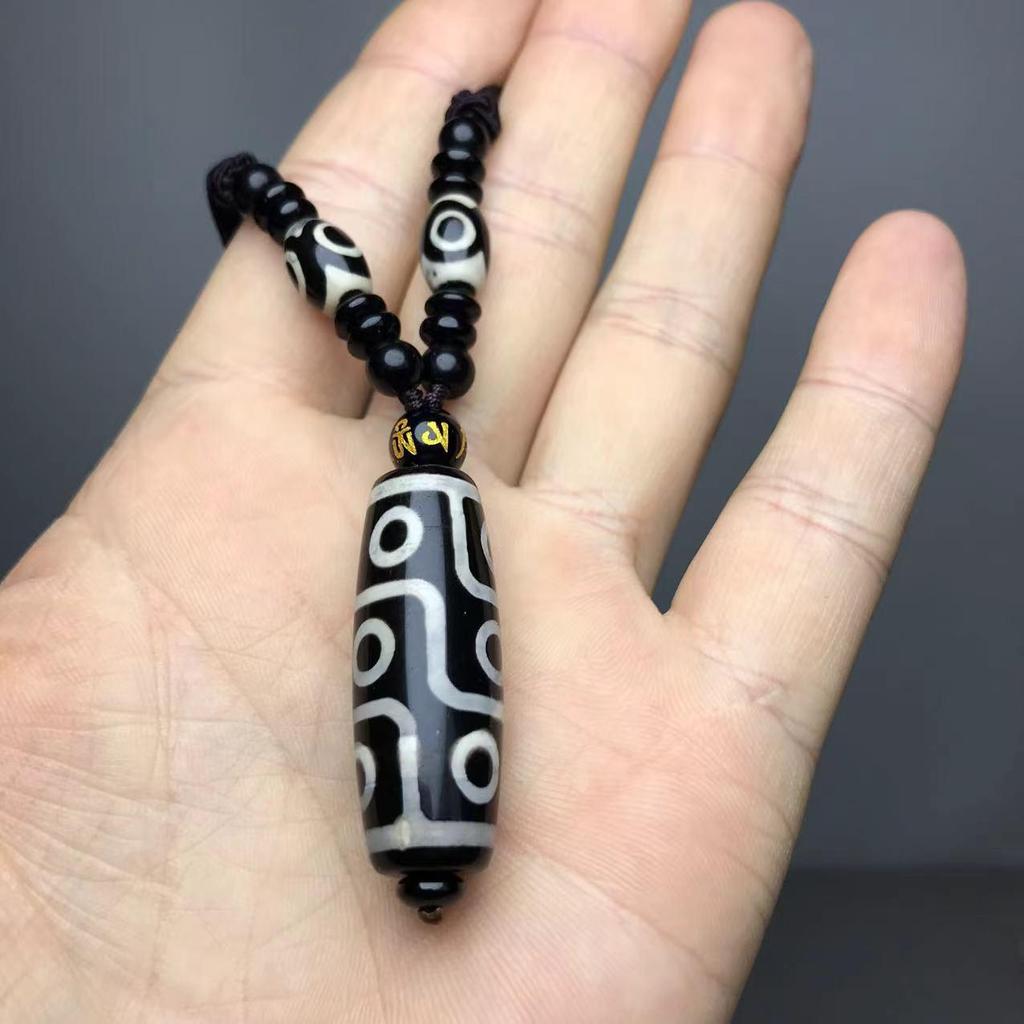 Ethnic Clavicle Necklace with 3, 6, and 9-Eyed Dzi Beads - Unisex Spring/Summer Short Chain