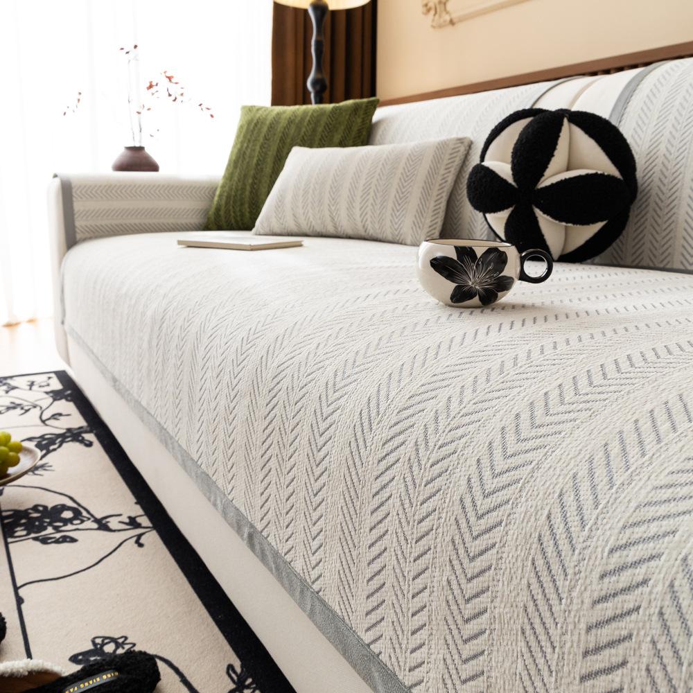 Fish Bone Pattern Sofa Cushion, Universal Non-Slip In All Seasons, French Medieval Simple Seat Cushion, Light Luxury Cover Cloth, Sofa Cover Towel