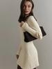 New Long Sleeve Bodycon Knit Dress with High Neck, Solid Color, Elegant