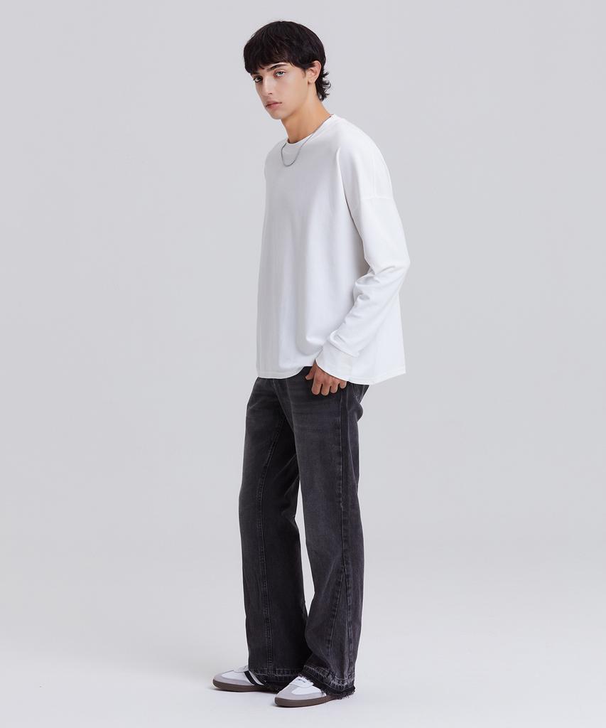 Dibeullu Relaxed Cuff Crew Neck Long Sleeve Cream