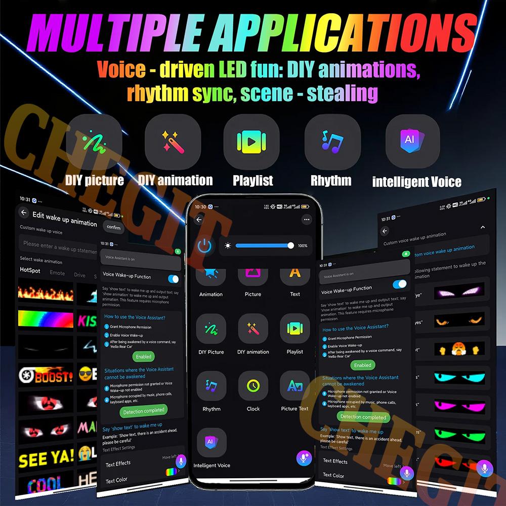 New Eye LED Sign Truck Scrolling Advertising APP Voice Control Light Custom Text Pattern Animation Programmable Display for Car