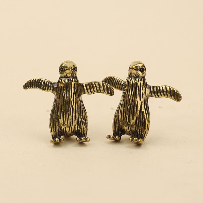 Adorable Childlike Brass Penguin Ornament - Cute Tea Pet Decoration