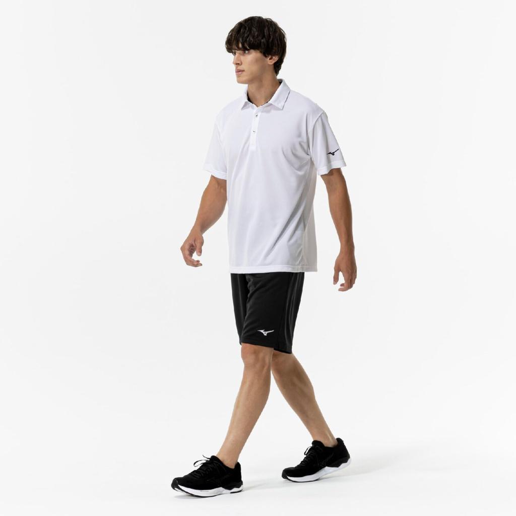 Mizuno NaviDry Training Polo Short New Model M Shirt, Sleeve, Moisture-Wicking, Quick-Drying, Sportswear, 32MAC193, White/Black,