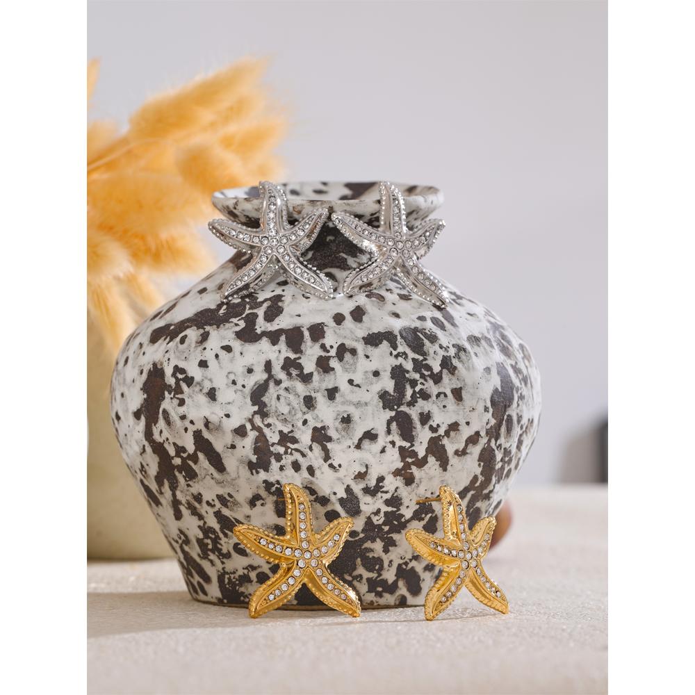 Yhpup Oceaan Zomer Stijl Zirkonia Metaal Zeester Stud Oorbellen Roestvrij Staal Statement Mode Waterdichte Sieraden Cadeau