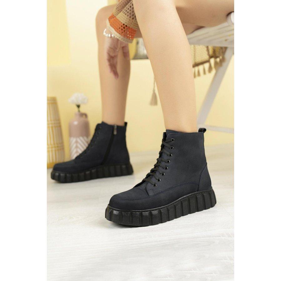 Lässige Sportstiefel aus echtem Leder für Damen mit dicker Sohle