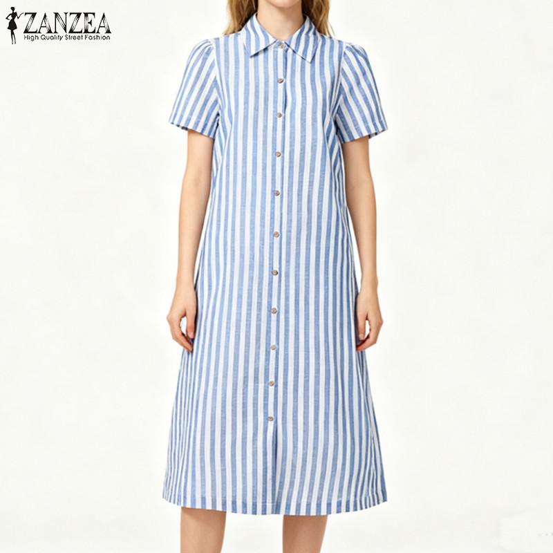 ZANZEA Women Casual Turn Down Collar Summer Short Sleeve Shirt Dress