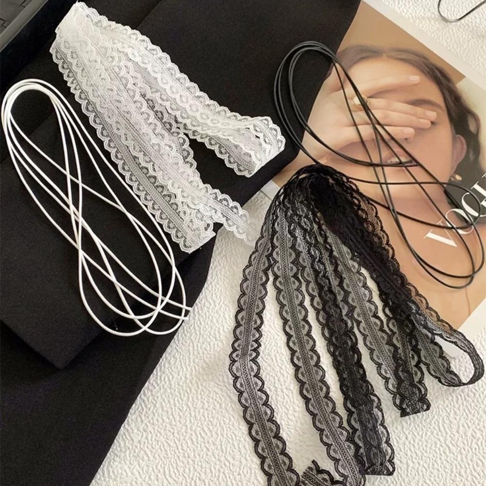 1 Stück Modischer Choker-Halskette für Damen Sexy Schwarz Weiß Spitze Schleife Anhänger Kurze Schlüsselbein-Kette Gothic Choker Ästhetischer Schmuck