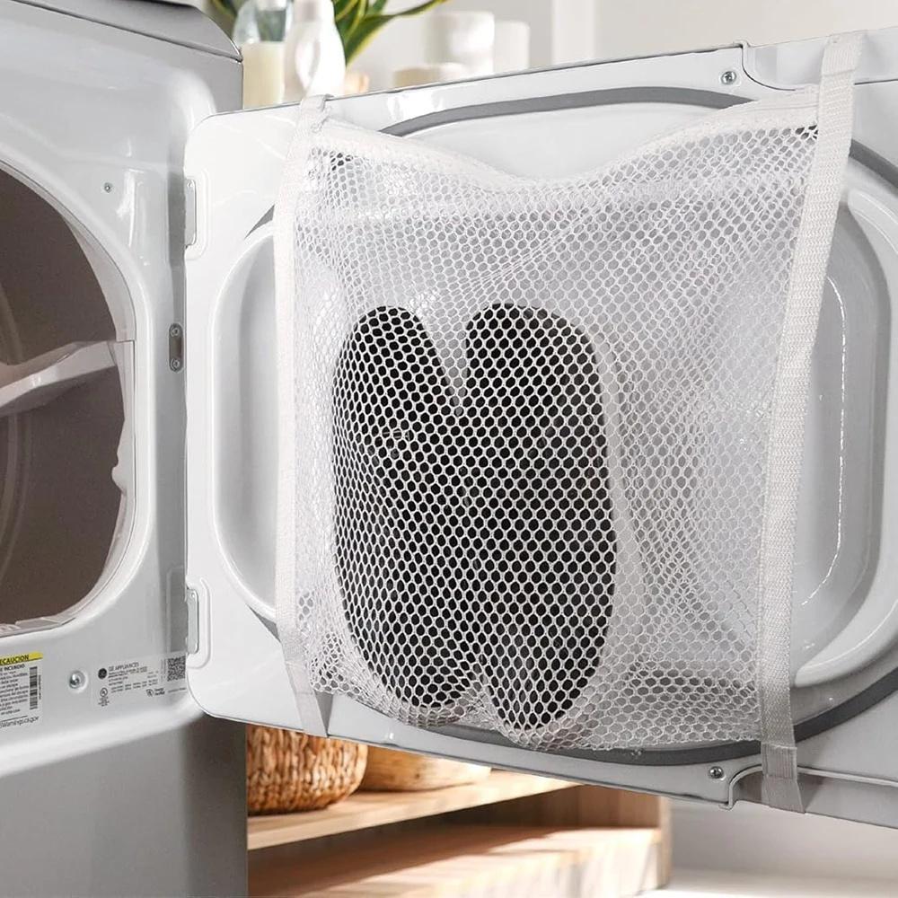 1 Pack Sneaker Dryer Bag, Dryer Door Shoe Net with Elastic Straps, Sneaker Laundry Bag for Shoes, White, 15.5 Inch x 15.5 Inch