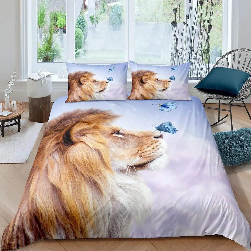 Comforter 3D Lion S Kingvintage Lions Bedding Set 2/3Pcs Black Grey Trendy Wild Animals Comforter Set For Adults Men