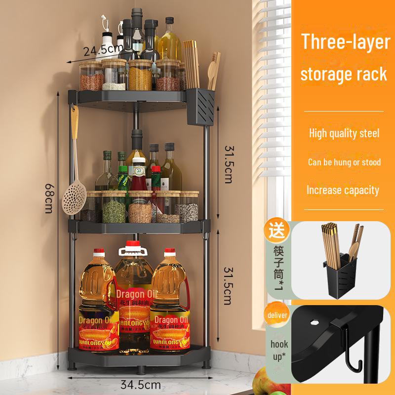 

Угловая полка для специй из черной нержавеющей стали без перфорации