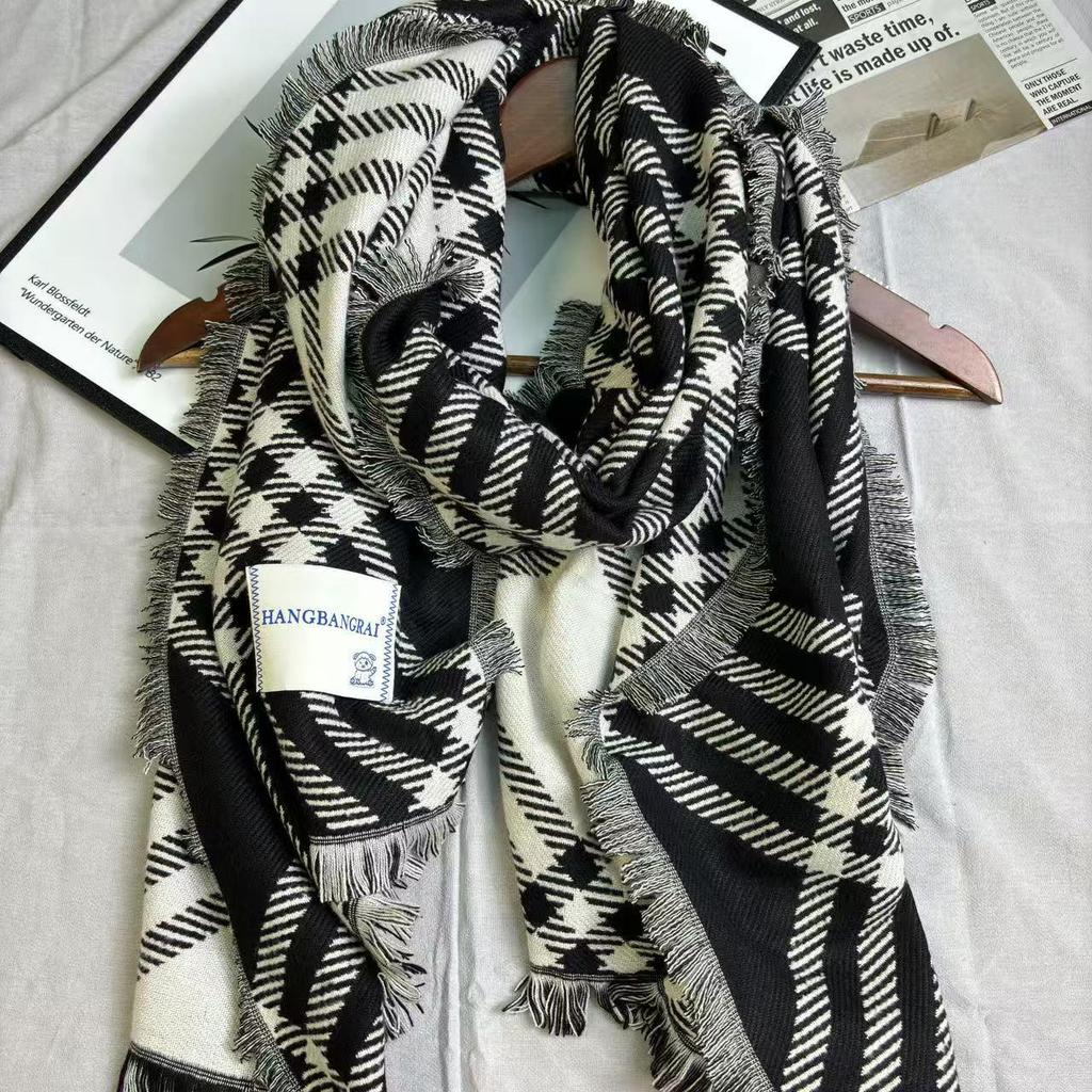 Women's Winter Retro Double-Sided Striped Imitation Cashmere Scarf and Shawl