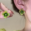 PONYKISS  Sterling Silver Green Crystal Flower Stud Earrings for Women Minimalist Cute Fine  Plant Accessories