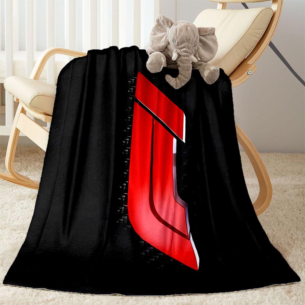 Bold Red And White Logo Design Flannel Blanket-Soft and Suitable for Sofas,Beds,Offices,Travel,All Seasons,Great Gift for Holidays and Birthdays.