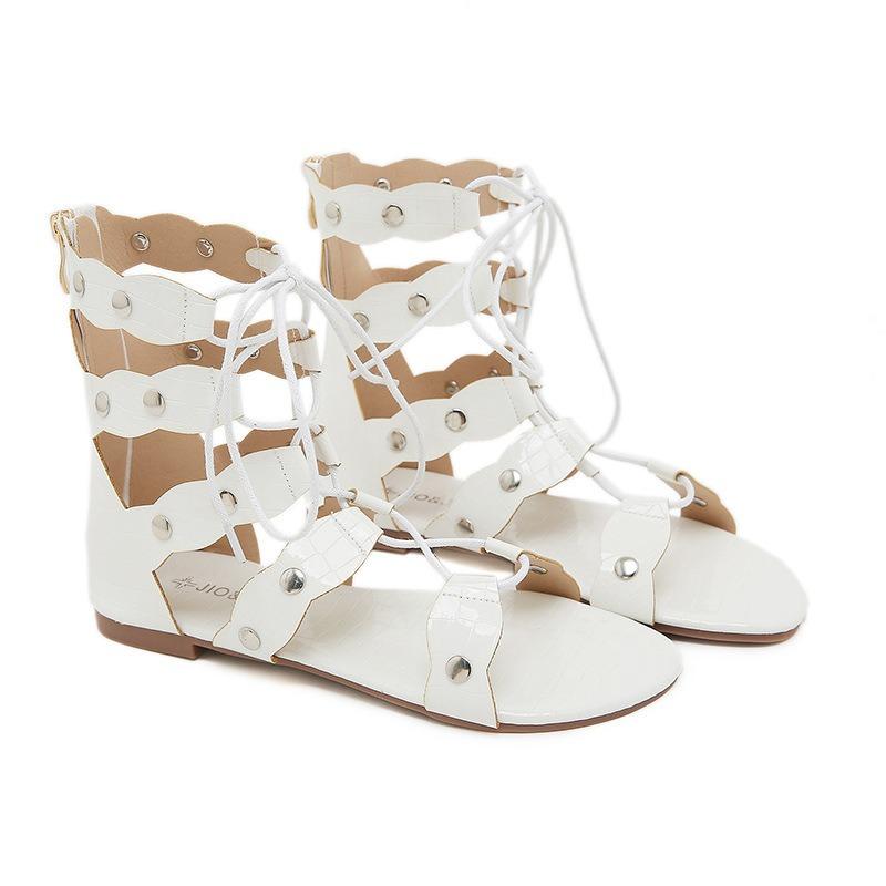 Women's Shoes Luxury Style Flat Roman Shoes Cross Strap Back Zipper Sandals Women