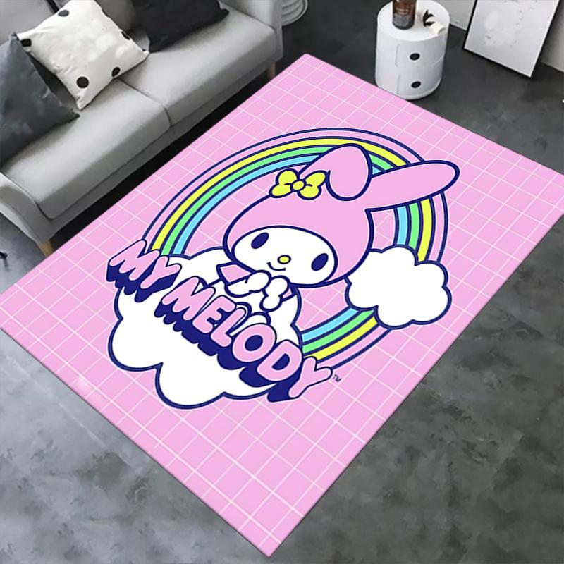 Office Rug My Melody, Rainbow Anti-Slip Rug, Machine Washable for Living Room, Bedroom, Office, Multiple Sizes, Bedroom Mat, Decorative Mat, Durable M