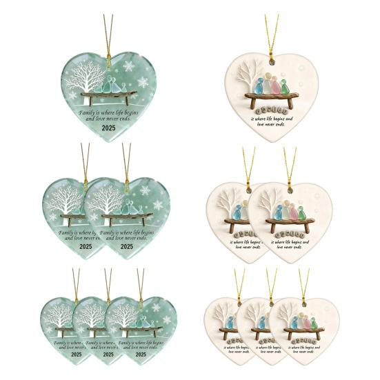 Yousheng Heart-Shaped Sea Glass Family Ornament Handmade Sea Glass Art Heart Ornament for Christmas Tree Home Decor