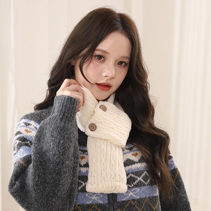 

Casual versatile cross small scarf female autumn and winter student warm thickened knitted solid color scarf male 80*10 бежевий