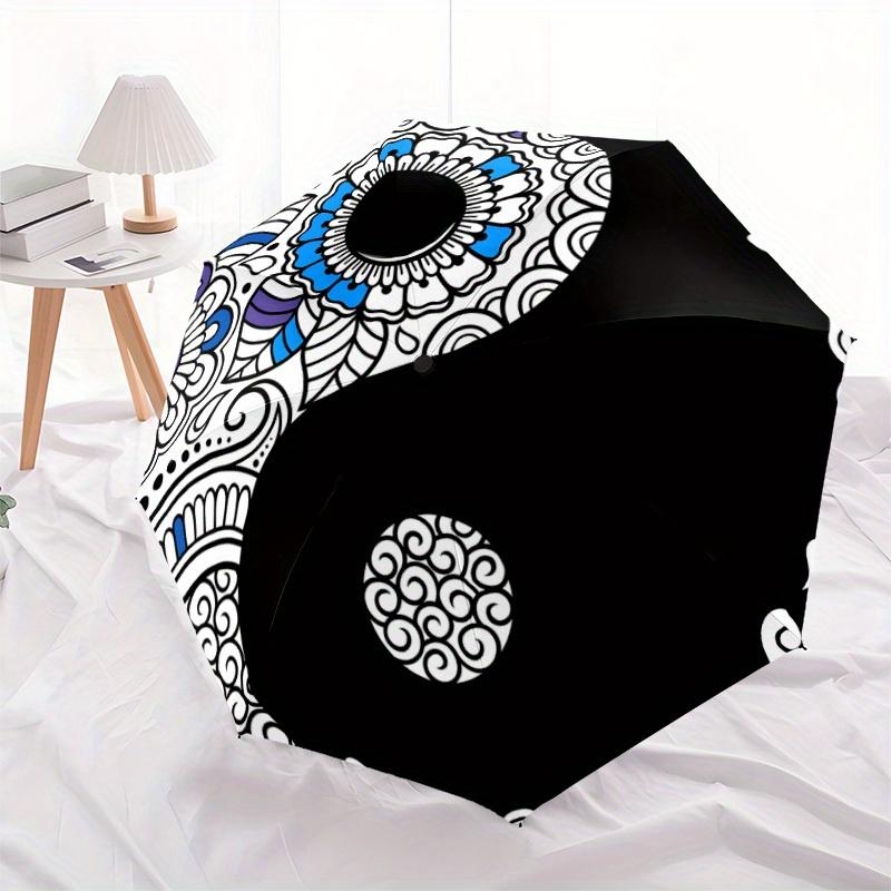 1pc Floral Yin Yang Symbol Automatic Open/Close Umbrella, Umbrella with cartoon Design, Portable Compact Umbrella for Men & Women, Good Holi