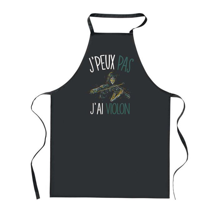 Tablier de cuisine - PLANETEE - J'peux Pas Violon Femme - Noir - 90x60 cm - Imprimé humoristique