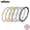 WOSTU Genuine 100% 925 Silver Simple Geometric Round Single Stackable Finger Rings For Women Engagement Jewelry CQR066