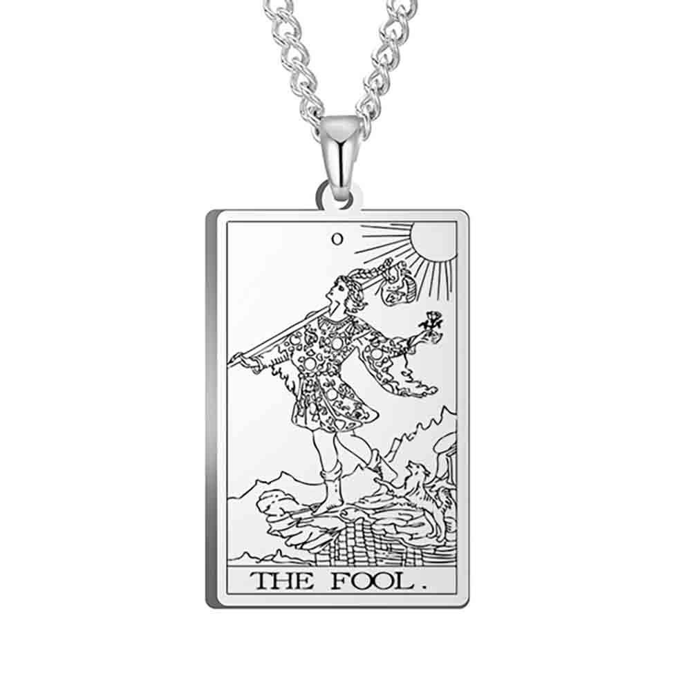 Stainless Steel Tarot Card Pendant Necklace - Men's Retro Hip Hop Style