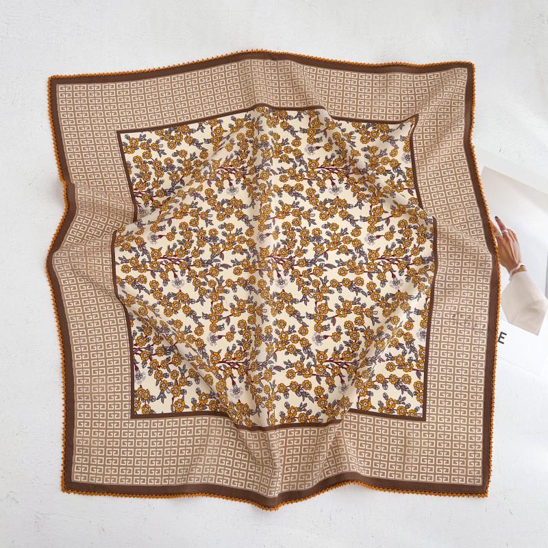 100% Silk Crepe Square Scarf Women Fashion Office Decorative Lace Neckerchief