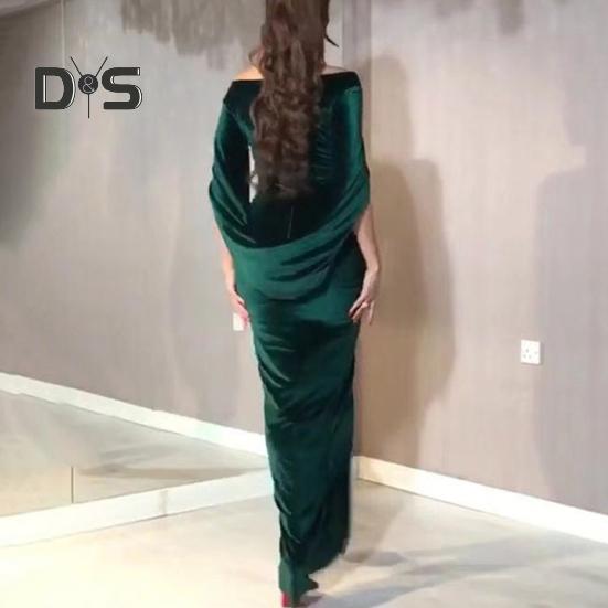 Abendkleid für Damen, schmal, plissiert, schulterfrei, Schlitz am Saum, halbe Ärmel, jährliches Symposium, Hochzeit, Party, Abschlussball, Maxikleid, Ballkleid