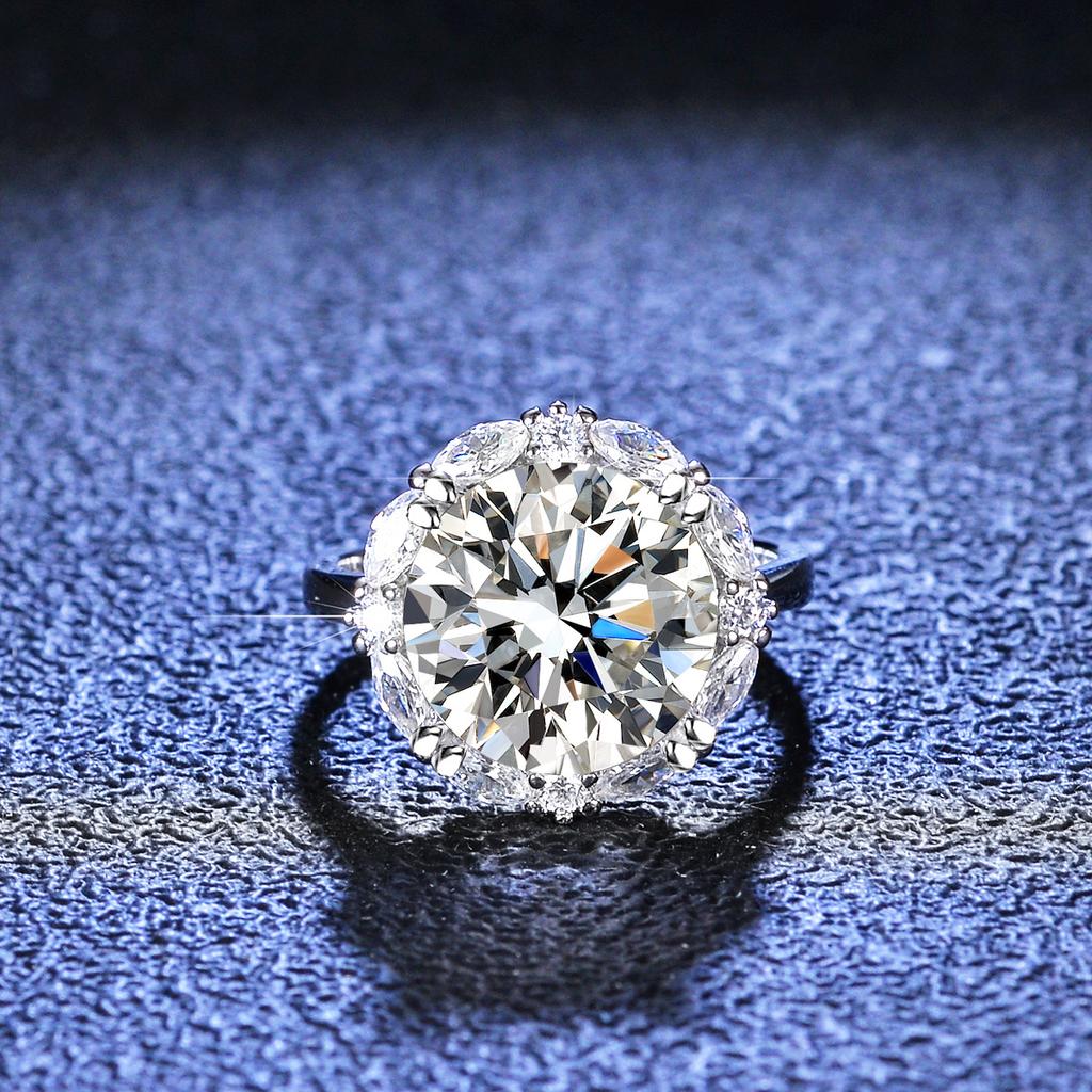 Classic Four-claw S925 Silver Ring 5ct Moissanite Ring Female Double Row Diamond Ring Engagement Ring Wedding Ring Gift for Girlfriend