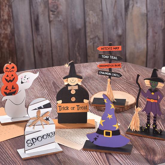 Halloween Wooden Ghost Sign Cute Ghost Witch Pumpkin Tiered Tray Decoration for Home Shelf Mantel Tabletop Windowsill Decor
